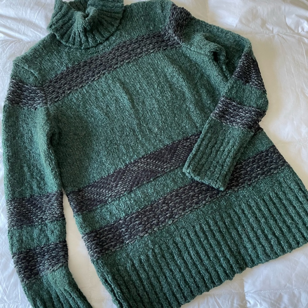 Dark green and black turtleneck sweater